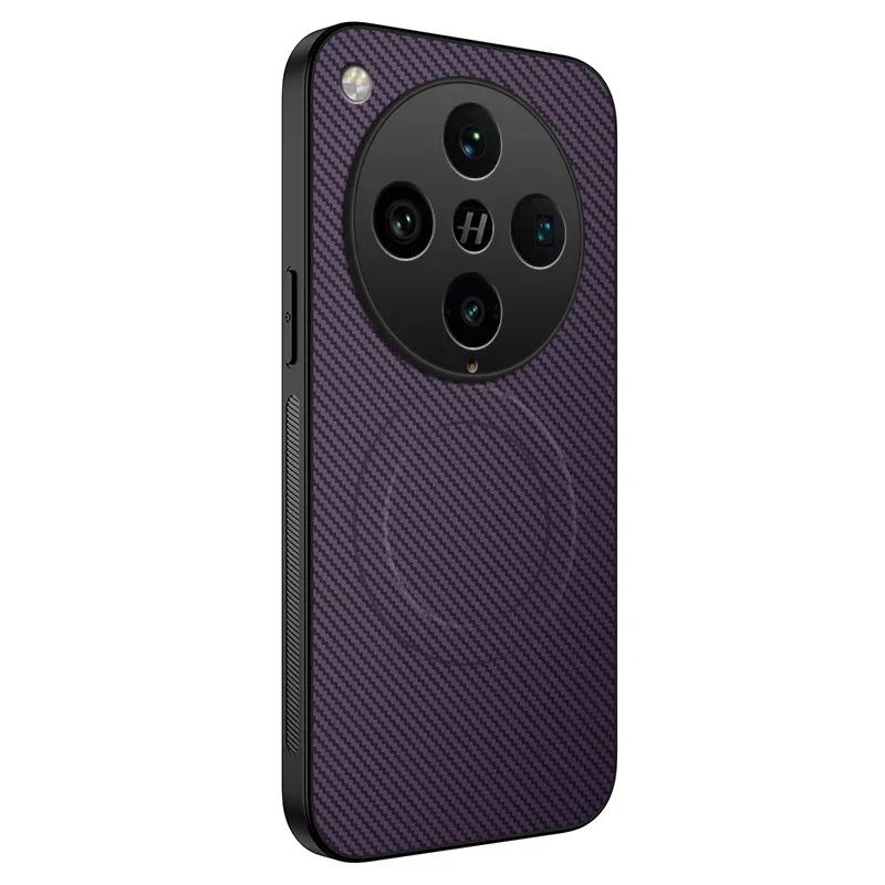 Magnetic Silicone Case For OPPO Find X8 Pro Wireless Charging Carbon Fiber PU Leather Texture Anti-Drop Soft Cover Phone Cases