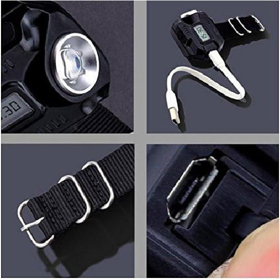 Waterproof LED Display Rechargeable Wrist Watch Flashlight Multi Tools Outdoor Lighting for Outdoor Camping Hunting