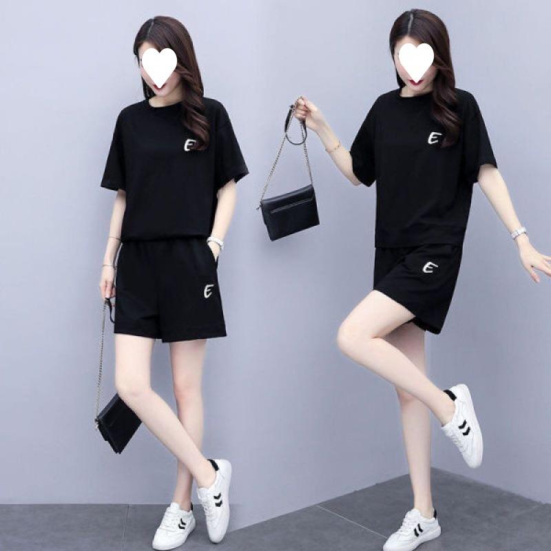Embroidered Sports Suit for Women Summer Large Size Loose Fashion Korean Style Short-sleeved Shorts Casual Two-piece Set