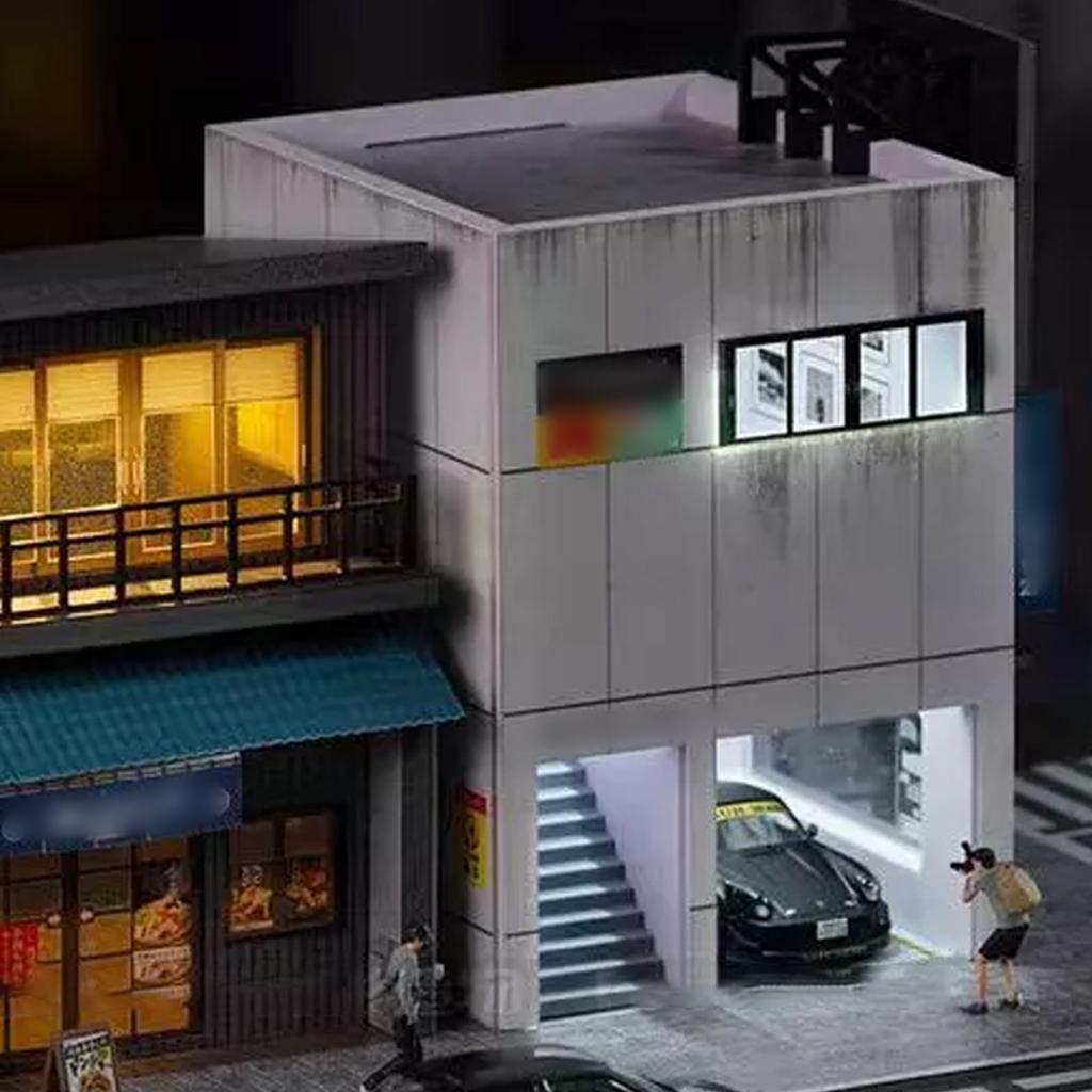 1/64 Diorama Car Garage Model LED Lighting City Building Parking Lot Scene Model