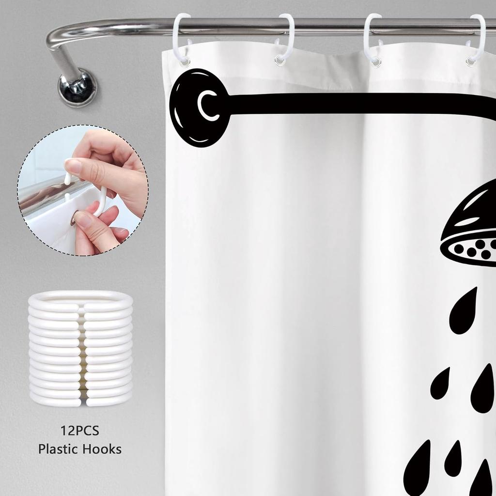 Black And White Shower Curtain, Funny Fun Kids Cute Water Drop Modern Simple Silhouette Minimalist Bathroom Decor Cartoon Bath