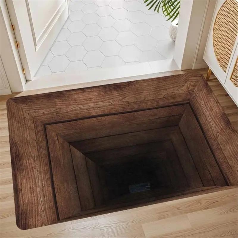 3D Optical Illusion Rug Nonslip Floor Mat for Indoor and Outdoor Use Cave Stone Visual Illusion Doormat for Living Room