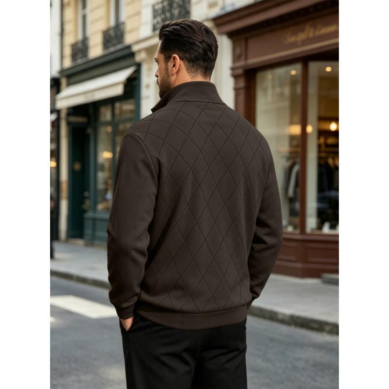 Men's Half-Zip Collared Diamond Quilted Casual Sweatshirt.
