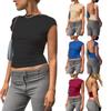 Sexy Damen-T-Shirt mit offenem Rücken, kurzen Ärmeln, schmalem Rundhalsausschnitt und lässigem offenem Nabel
