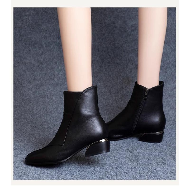 New Women'S Chunky Heel Ankle Boots - Pointed Toe Black Side Zip Low Heel Mom Shoes Autumn Winter Non-Slip Booties