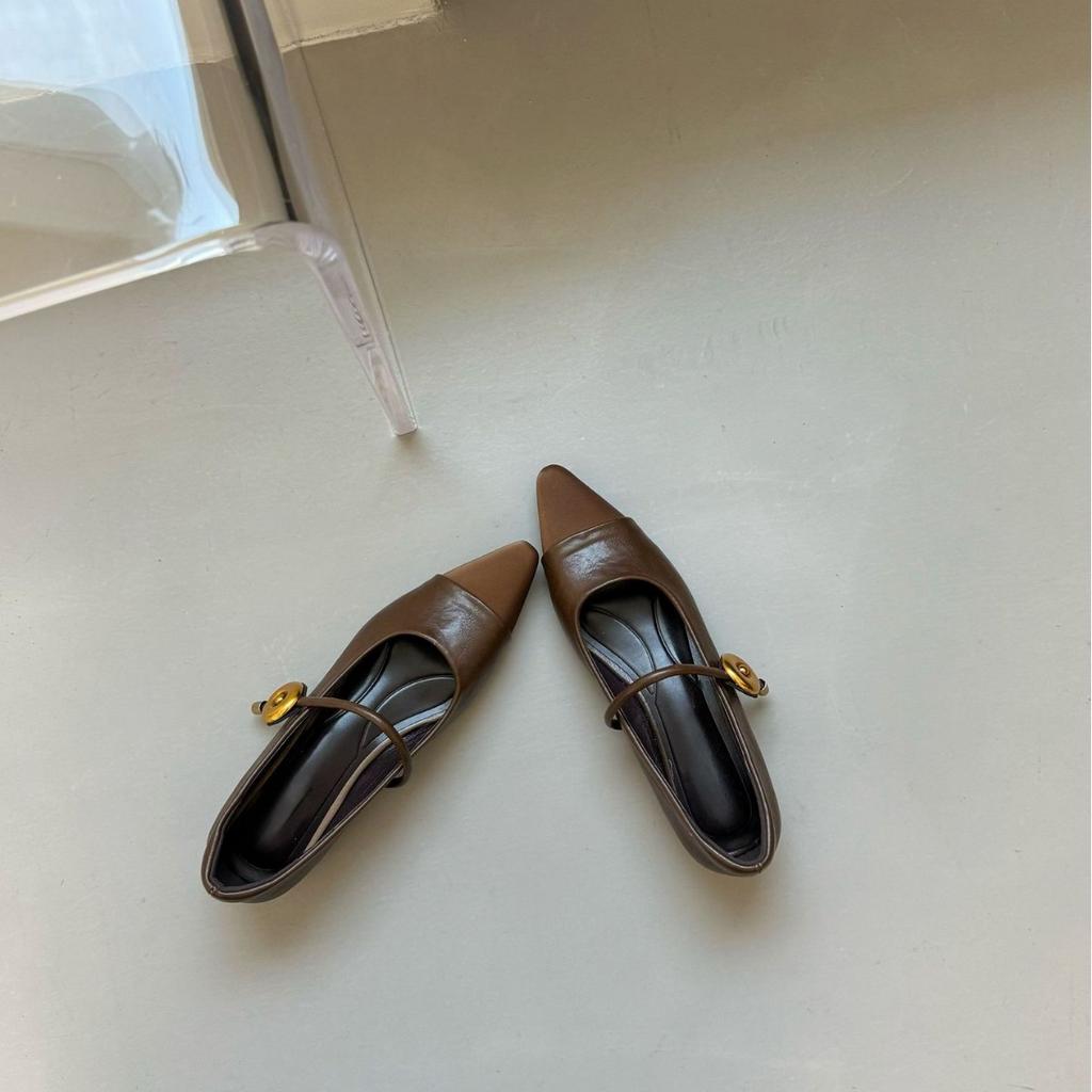 2025 Spring New Pointed Single Shoes Women's Splicing Chengdu Style Retro Women's Shoes Soft Soles Are Not Tired Feet Thick Heels High Heels