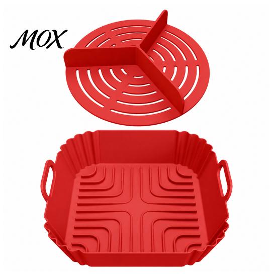 Microwave Safe Silicone Tray 2PCS Air Fryer Baking Pan with Handles, Square And Rectangular Multi Purpose Dish Oven Set, Nonstick Liner for