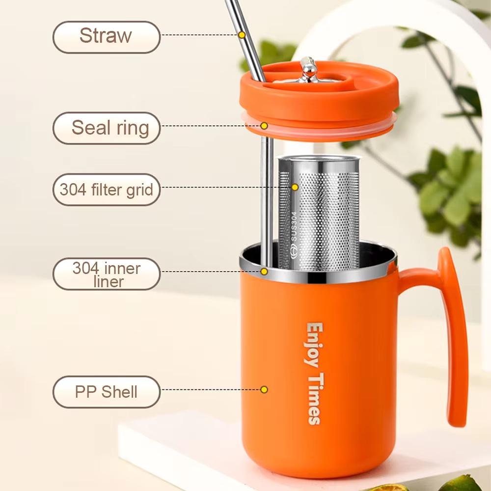 500ML Tea Cup With Strainer And Straw Stainless Steel Liner Coffee Mug With Lid Water Bottle Office Christmas Gift Drinkware