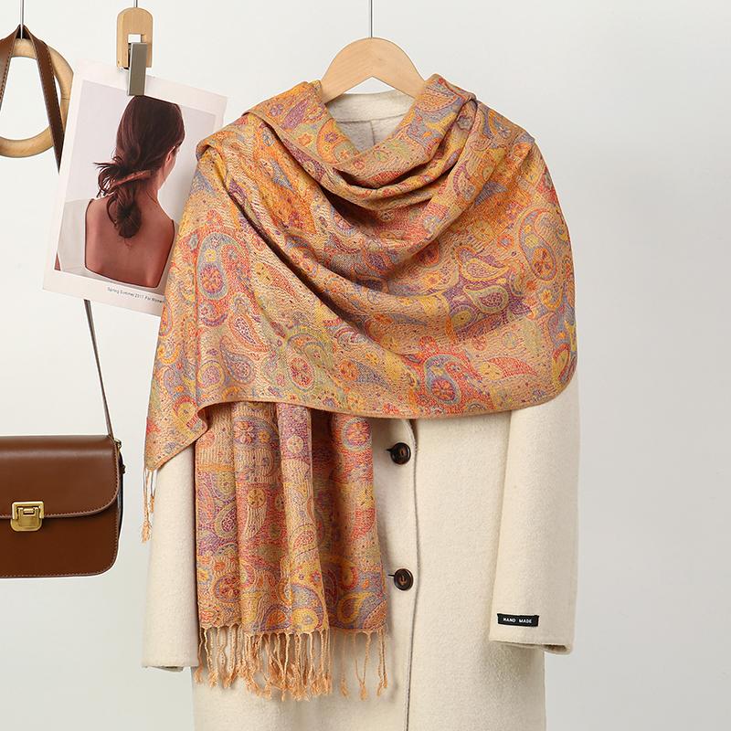 New Fashion Winter Scarf Cashmere for Women Pashmina Design Floral Wrap Female Thick Blanket Soft Bufanda Warmth Shawl Kerchief