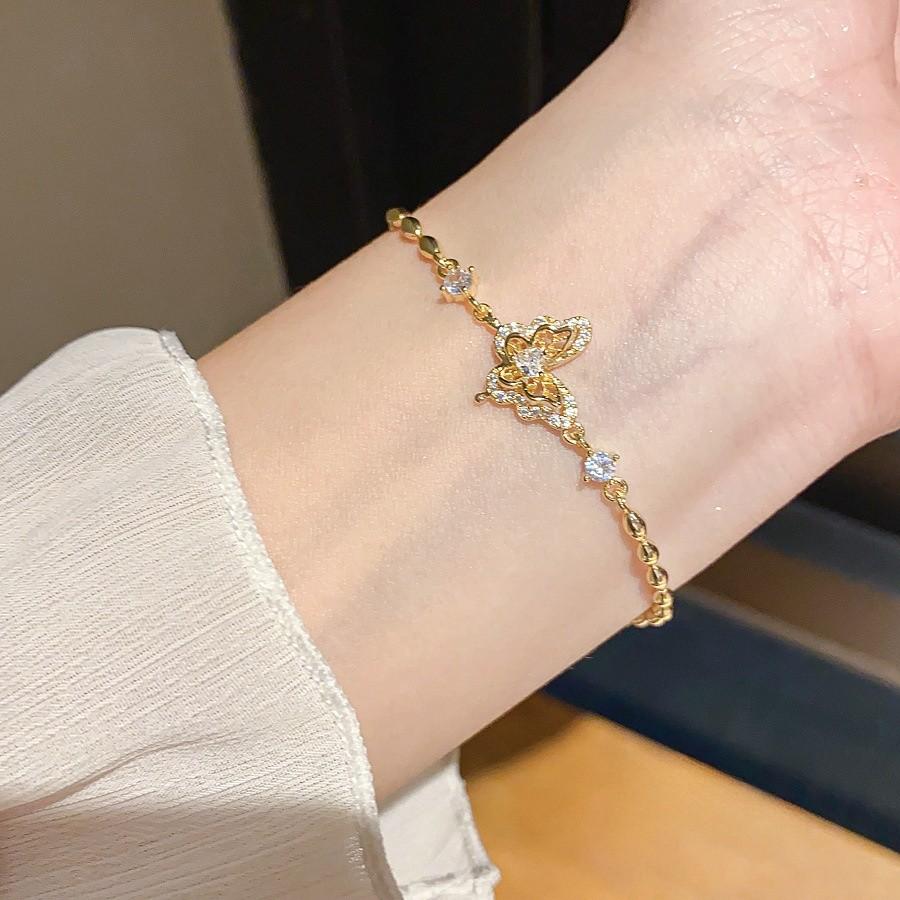 Gold Plated Zircon Butterfly Pendant Bracelet For Women Gift Jewelry