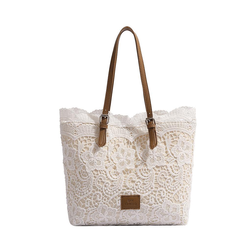 Bolsa Tote de Renda Francesa 2026 Feminina Grande Capacidade Bolsa de Trabalho Verão Vazada Mão Ombro Designer Bolsa de Luxo