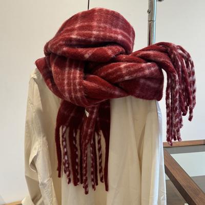 Bestellen Sie Garn mit 20% Wollmischung Designer rot karierter Schal Damen Winter weicher Schal