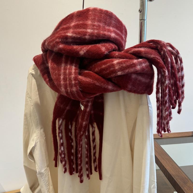 Order spinning yarn with 20 wool blend designer red plaid scarf women's winter soft scarf