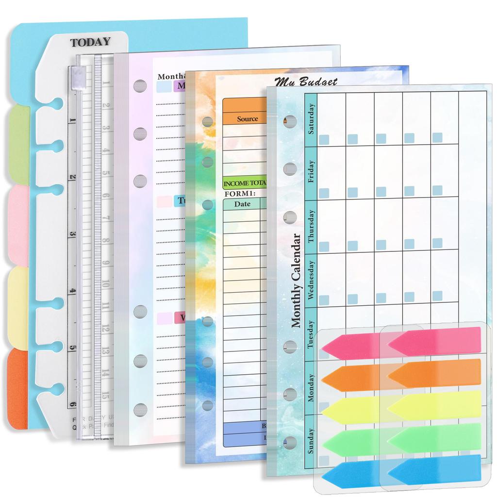 A6 Loose Leaf Náplň do notebooku Spirálová pořadač Vnitřní strana Stránka rozpočtu Týdně Měsíčně Uvnitř papírnictví
