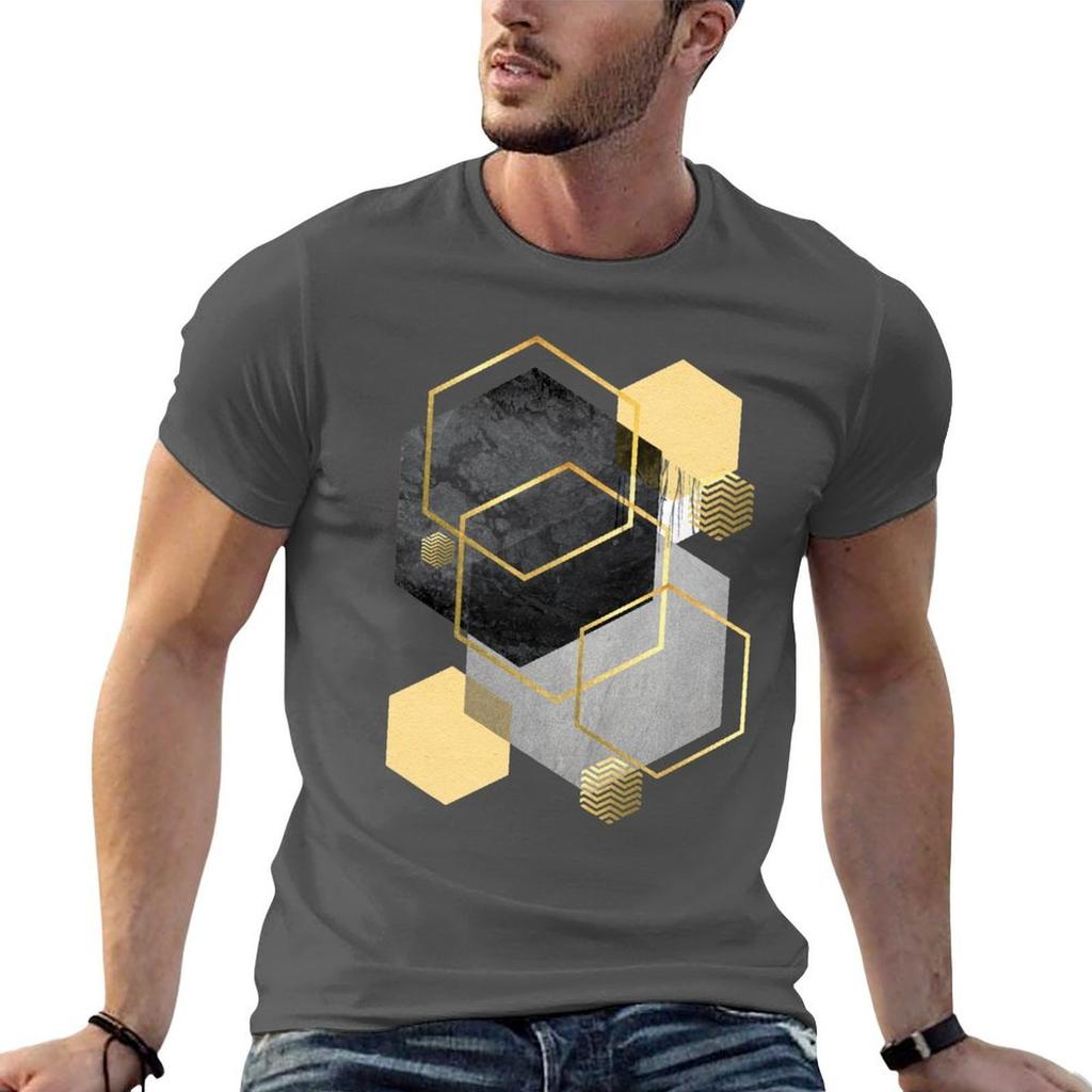 Black Yellow Gold Geometric Tshirt High Elasticity Sports Tee Shirt