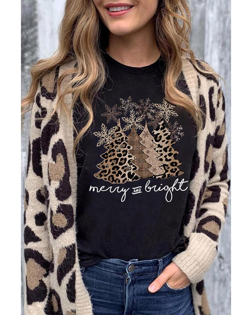 Azura Exchange Leopard Christmas Tree Graphic Print T-Shirt