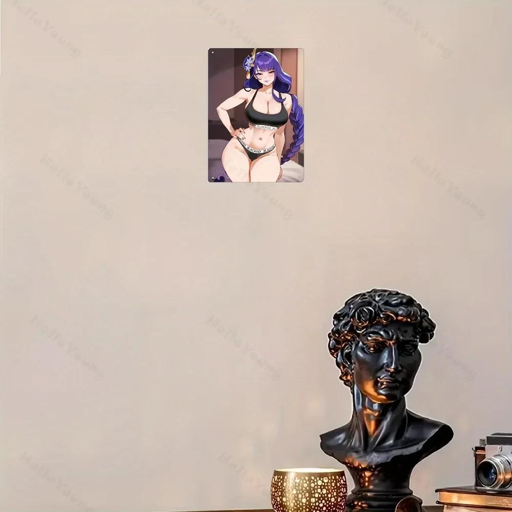 Anime Beauty Themed Aluminum Sign, 1 Pcs Wall Hanging. Decorates Home, Bedroom, Bar, Pre-Drilled, Resistant To Weather Woes.