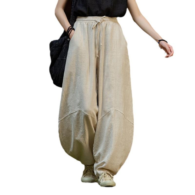 Women's Spring Retro Zen Loose Ramie Cotton Linen Harem Pants for Kung Fu Meditation