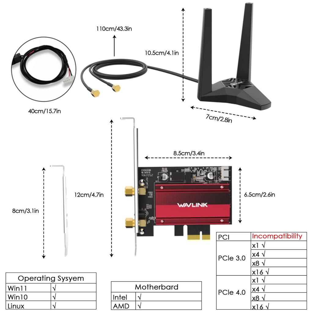 WAVLINK WiFi 6E AX5400M PCIe WiFi Radeon AX210 Network Card with Bluetooth Low Profile Heatsink Intel AX210 Network Card for Windows PC 5.3, MU-MIMO,