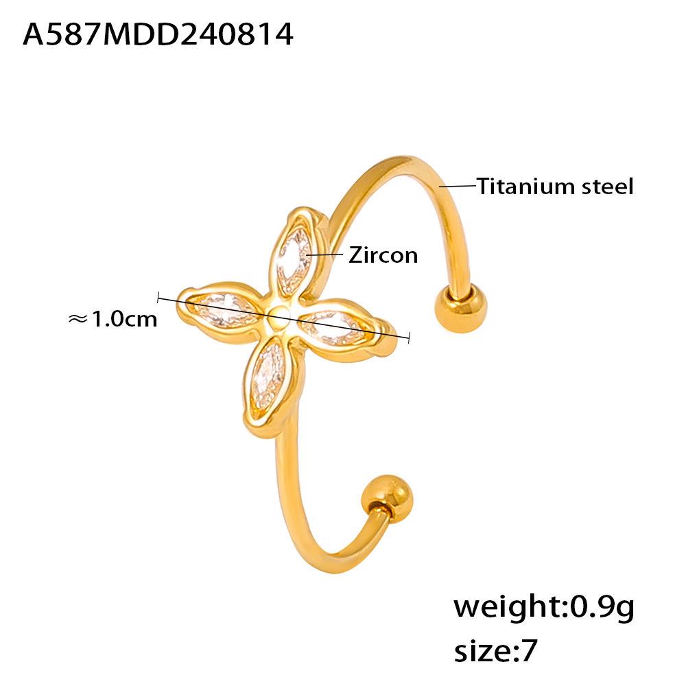 

Ожерелье и разомкнутое кольцо с подвеской в виде цветка из циркония в европейском и американском стиле из титановой стали с покрытием из 18-каратного золота для женщин