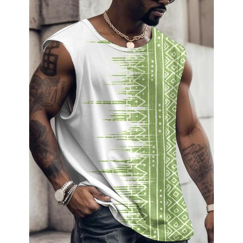 3D Printed Retro Geometry Tank Tops For Man Colorful Splicing Pattern Tees Summer Casual Vest Oversized Sports Street Tank Top