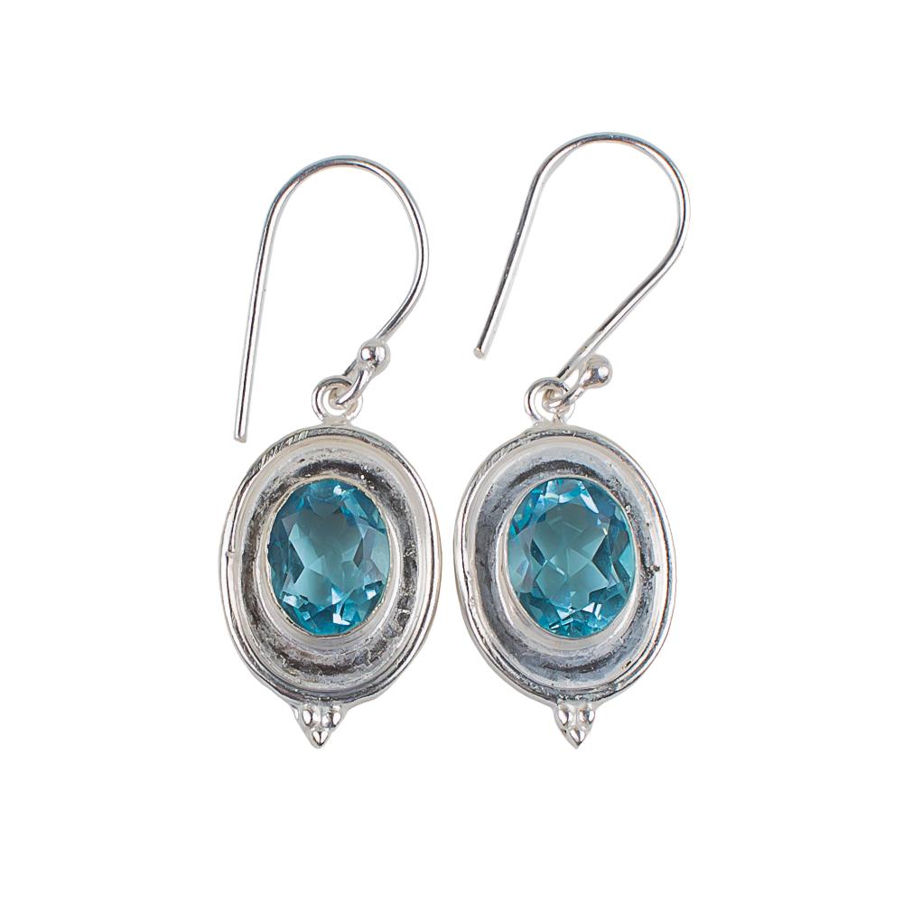 Natural Sky Blue Topaz Gemstone 925 Solid Silver Handmade Jewelry Hook Earrings 1.50" Anniversary Gift EE-1-4