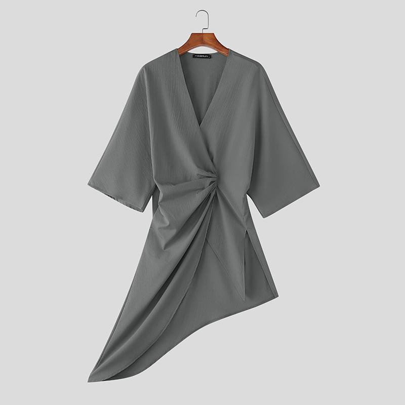 INCERUN Men Half Sleeve Twisted Irregular Casual T-Shirts Top