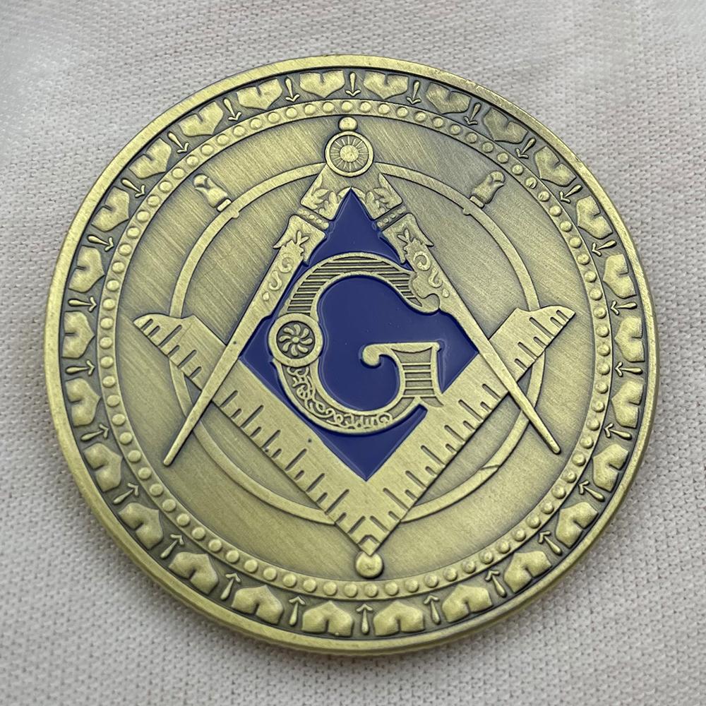 Freemasons Bronze Coin Collectibles Masonic Freemason Badge Token Brotherhood Commemorative Coin in Capsule Souvenir