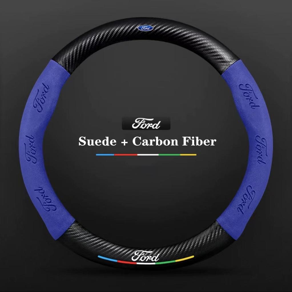 Ford ST EXPLORER EDGE Fiesta Focus Mondeo F150 Fusion Mustang Kuga Ranger Car Anti-Slip Suede Carbon Fiber Steering Wheel Cover