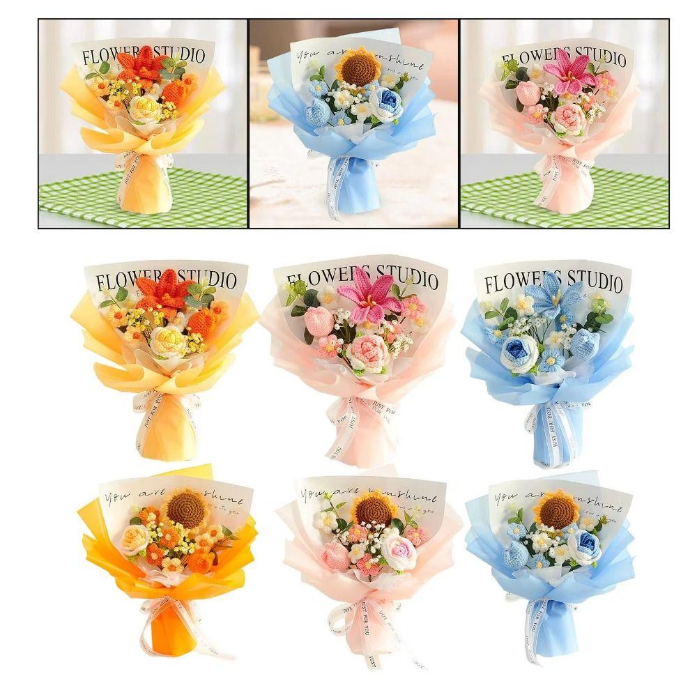 Cotton Crochet Bouquet Sunflower Rose DIY Handmade Handmade Woven Bouquet Woven Artificial Knitted Flower Graduation Gifts