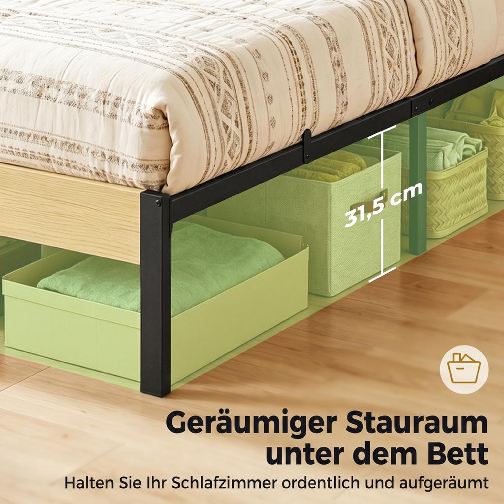 Bed Frame 90 X 200 Cm with Headboard, Platform Bed, Single Bed with Under-Bed Storage