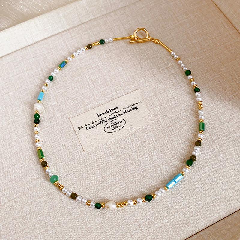French Retro Pearl Beaded Necklace With Geometric Design For Elegant Women