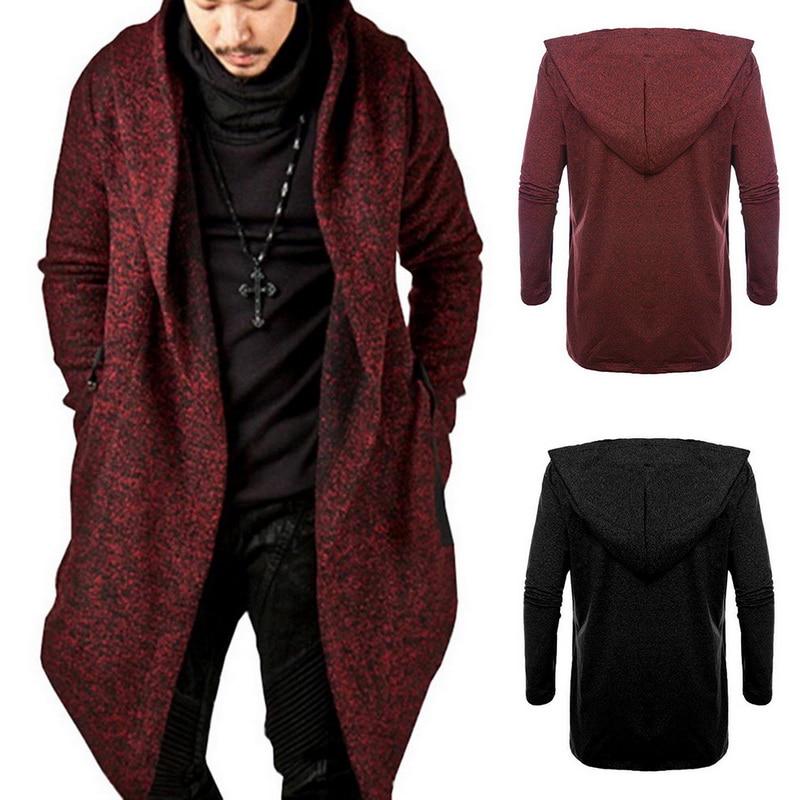 Mantello con Cappuccio Nero da Uomo Hip Hop Felpe Giacca Maniche Lunghe Mantello Cappotti da Uomo Capispalla