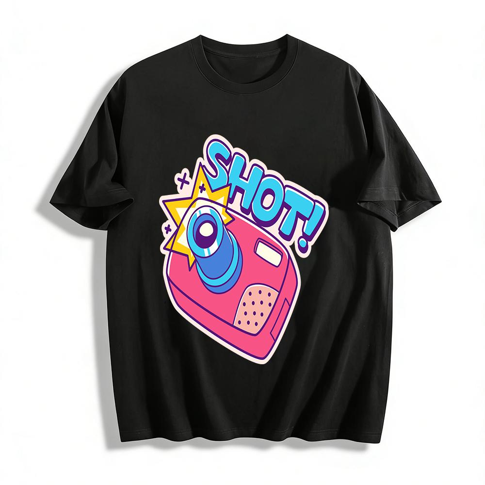 

Vintage Camera SHOT Print Casual T-Shirt Unisex Loose Breathable Top For Daily Wear Pure cotton T-shirt 6XL