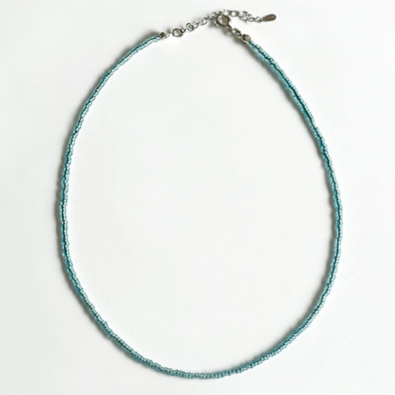 Mi0 Simple Color Beads Necklace(925silver Blue)