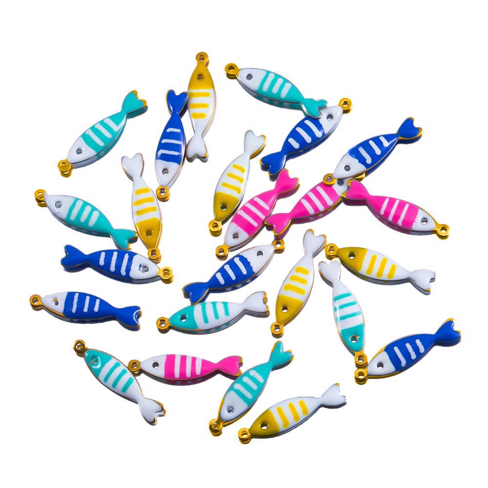 20pcs Stainless Steel Colorful Enamel Fish Charms Pendant Base DIY Ocean Necklace Earrings Jewelry Making Accessories Findings