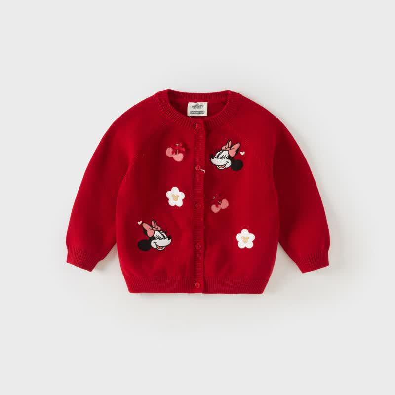 DAVE&BELLA Disney IP Girls' Red Knitted Cardigan