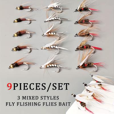 9PCS #10-3Mixed Styles Royal WulffFly&Brasshead Prince Nymph&Mosquito Mayfly for Trout Bass Panfish Fishing Dry Flies Lures Bait