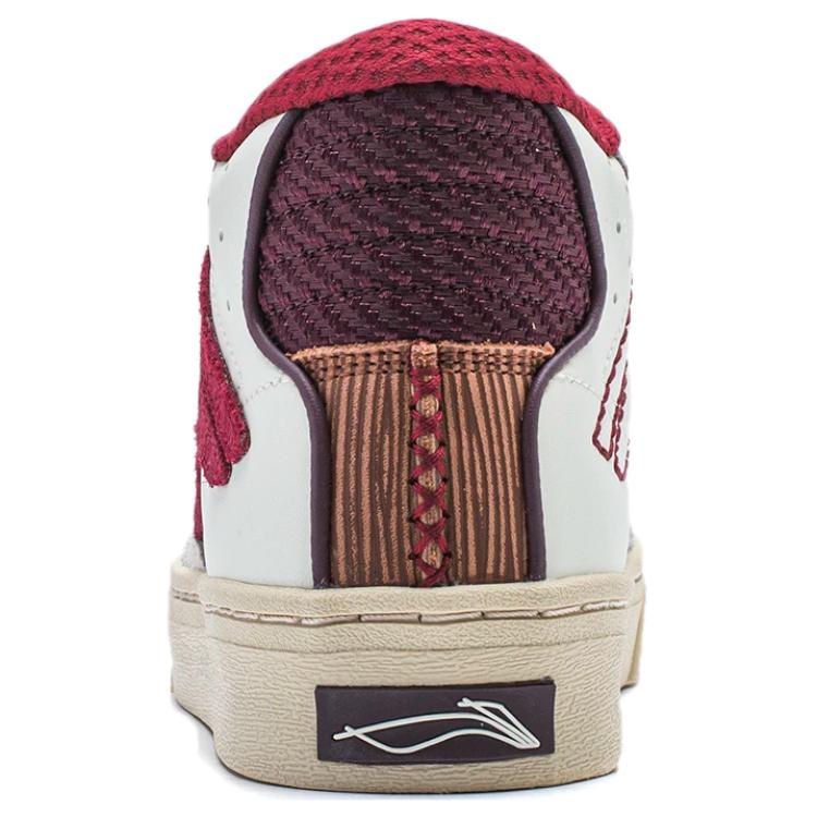 Li Ning Wei Wu 180 Soft Elastic Casual Non-Slip Wear-Resistant Mid-Top Skate Shoes Women Skate Shoes White Red AECU008-3
