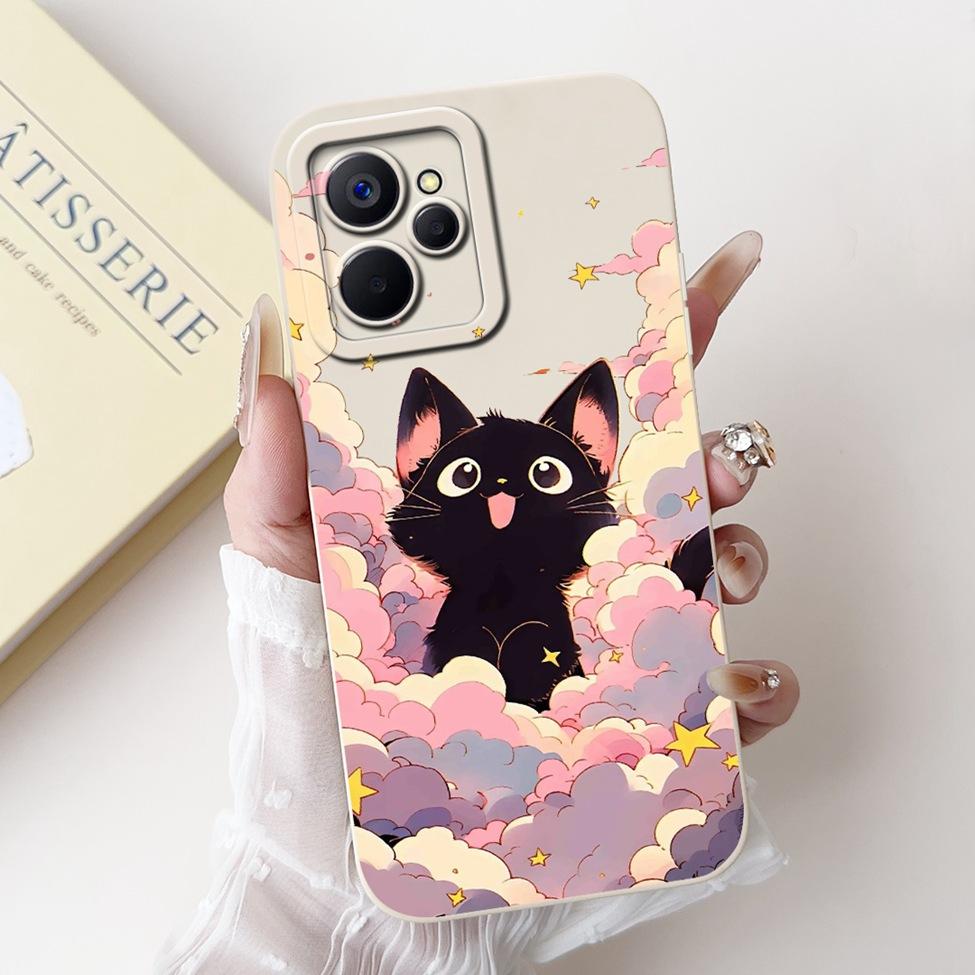 For Realme10 5G China RMX3663 Cover For Realme 10 5G Case Silicone Luxury Fashion Flowers Kawaii Cute Cat Shockproof Phone Case