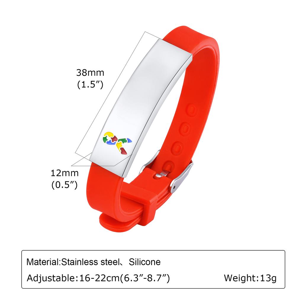 Vnox 12mm/16mm Personalized Autism Awareness Bracelet, Men Women Custom Medical Alert ID Bracelets,Anti-Lost Adjustable Bracelet