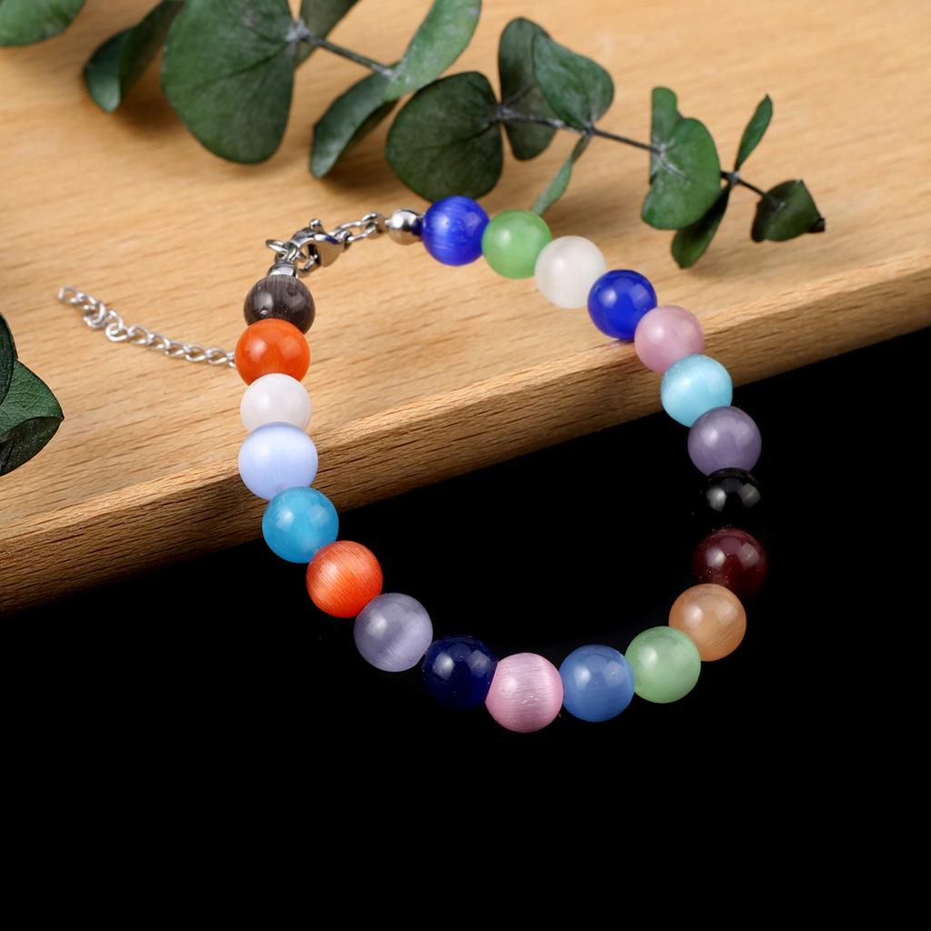 Γυναικείο Βραχιόλι Φυσική Πέτρα Χάντρες Μάτι της Γάτας 8X8 MM Γούρια Για Γυναίκες Ρομαντικό Δώρο Γενεθλίων