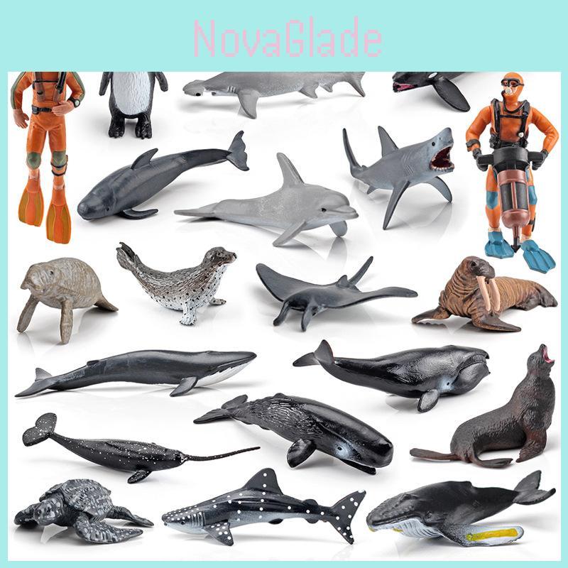 Realistisches PVC Schwertwal Teufelsfisch Seelöwe Pinguin Delfin Meerestier Taucher Modell Set