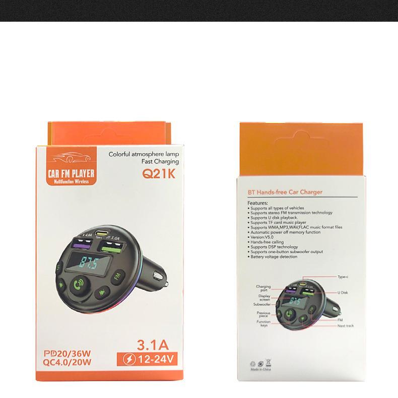 Q21 Fast Charge Bluetooth Car Charger & MP3 Player with 3-Port Cigarette Lighter