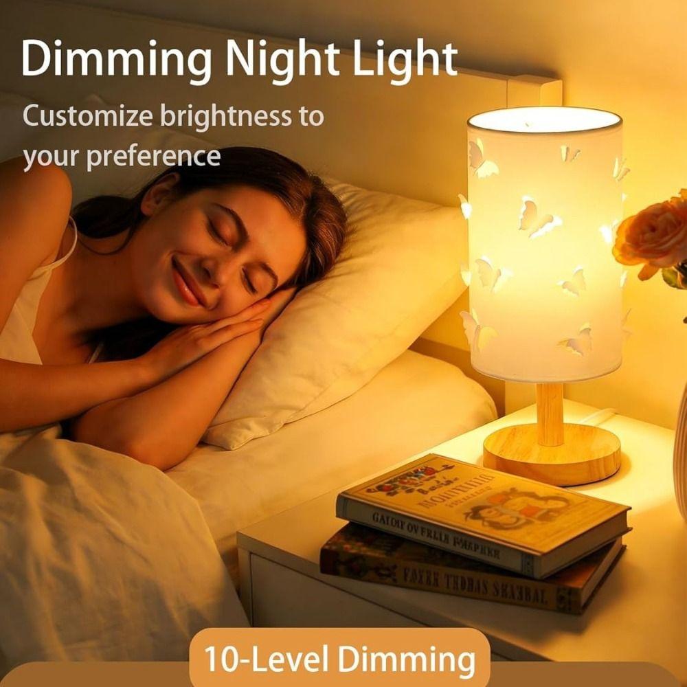 3D Butterfly Decorative Bedside Ambient Lamp Solid Wood LED Night Light Fabric Table Lamp  Dorm