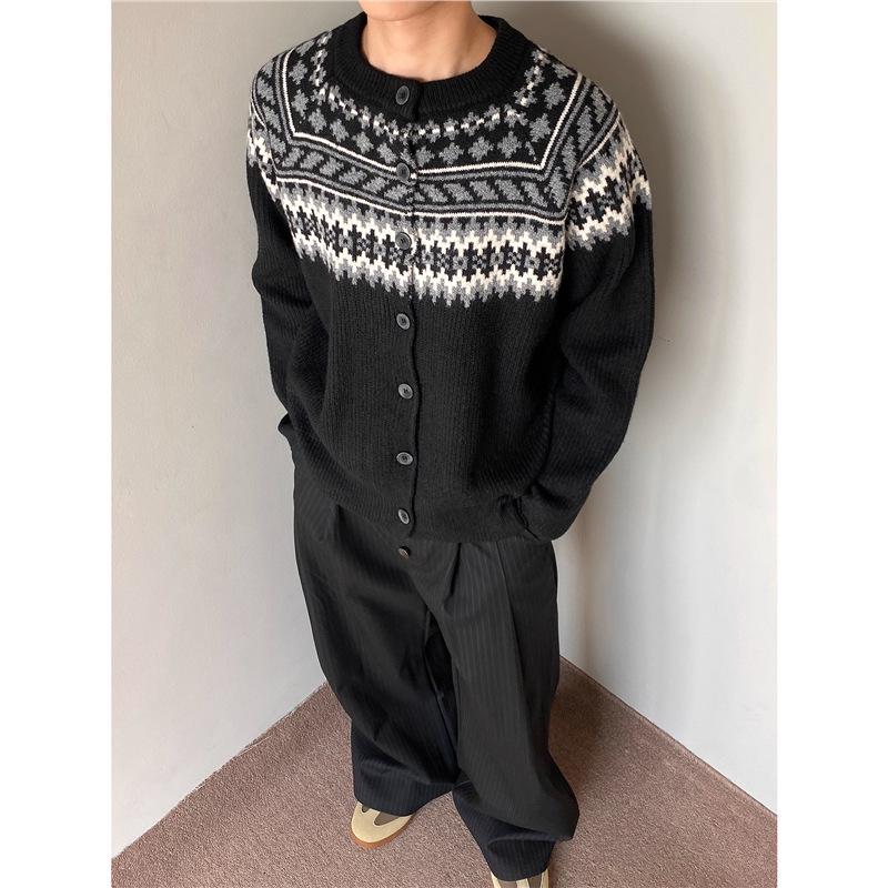 Унисекс ретро вязаный кардиган в стиле Fair Isle – Свободный крой, повседневная верхняя одежда L