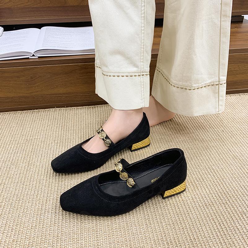 French Suede Mary Jane Shoes 2026 New Comfortable Spring and Autumn Shallow Single Shoes for Women 35 чёрный
