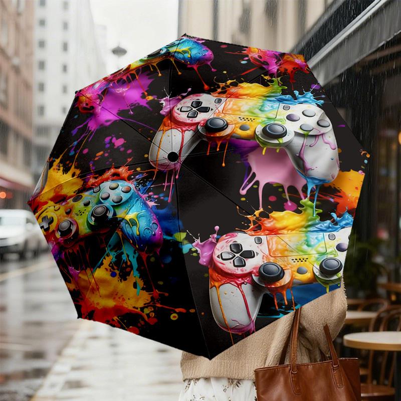 1pc Gamer Splash Pattern Umbrella Design Automatic Opening and Closing Umbrella, High-quality Travel Umbrella,  C1128237