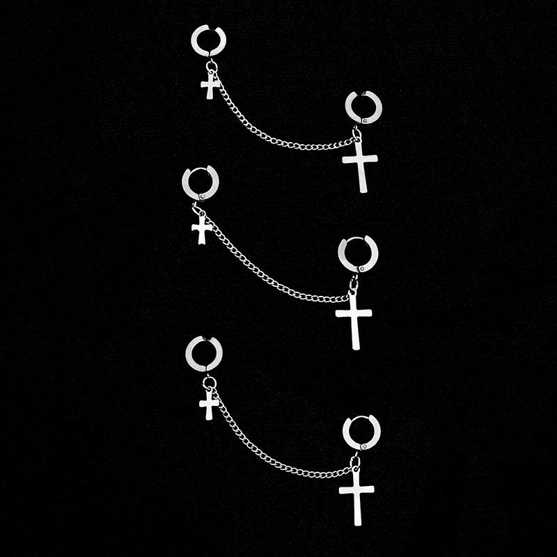 Titanium Steel Korean Cross Chain Stud Earrings for Women – Simple, Versatile Ear Bone Clip Jewelry.