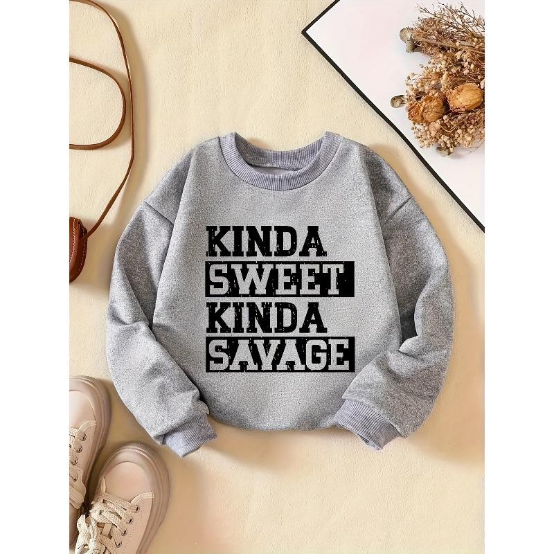 Kids Sweatshirt Creative Letter Pattern Fashion Casual Crew Neck Sweatshirt for Daily Party Vacation Gift